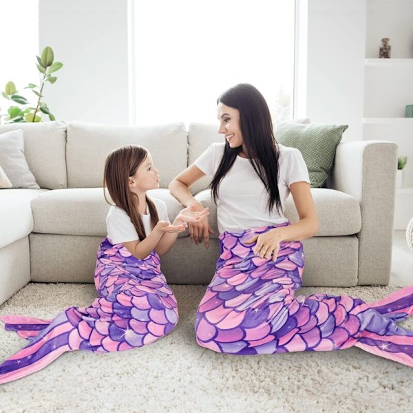 (Mauve) 100-140cm, 1 x sjöjungfrusvansfilt - Portabel mermaid plyschfilt, söt polarfilt för flickor, barn och ungdomar under alla årstider.