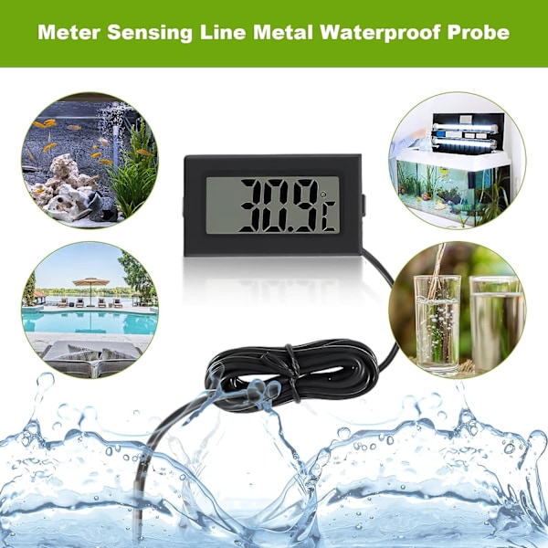 Digital LCD-termometer Temperaturindikator - Svart, 4,8 cm x 2,8 cm x 1,5 cm, med extern vattentät sond, för kylskåpsakvarium, akvariumkylskåp f
