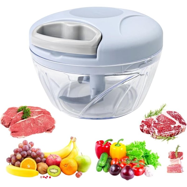 1 stk. mini manuel køkkenhakker, 500 ml manuel løgskærer med træksnor, manuel blender med 3 rustfri stålblade, manuel løgdecoupe, ben