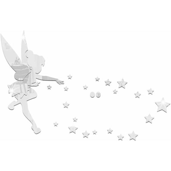Vægsticker Fe Fairy og Stjernemønster Stickers Akryl Spejl Sølv 3D Stikers Vægmalerier Dekoration Til Stue Soveværelse Soveværelse