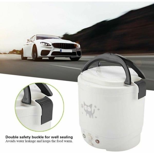 Mini riskoker, 12V 100W 1L elektrisk dampkoker, liten bærbar reise-dampkoker, alt-i-1 multi-koker med non-stick beholder for varm mat (hvit)