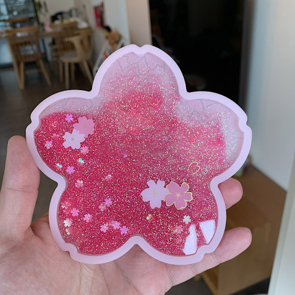 Morsom Sakura-coaster med glitter og flytende sand - Drikkestativ for Sakura-kopp - Søt