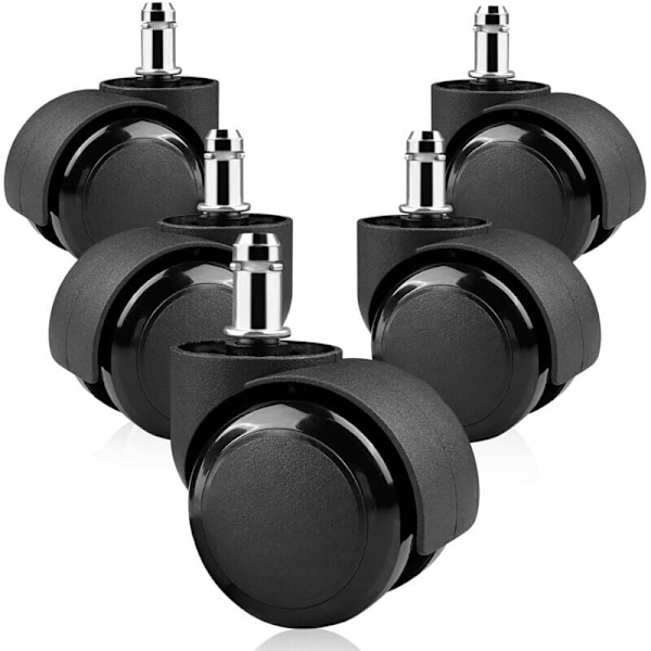 5 stk. kontorstol hjul 11 x 22 mm 360° rotation til gamingstole, lydløse erstatningshjul uden ridser, sort