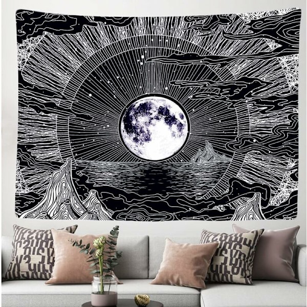 200 x 150 cm Dekorativ Väggbonad Sovrum - Måne Stjärnor Natur Moln Psykedelisk Bohemisk Berg - 200 x 150 cm Stor – Tapestry Estetisk Vägg