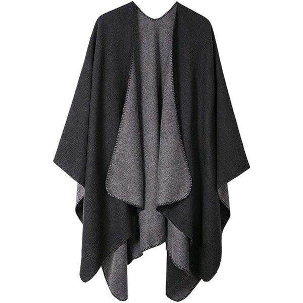 Dame Reversible Oversized Poncho Cape Varm Sjal Wrap Åben Front Trykt Tæppe Cardigans