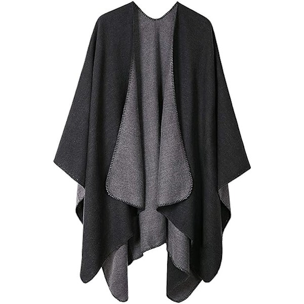 Womens Reversible Oversized Poncho Cape Varm Sjal Wrap Åpen Front Trykt Teppe Cardigans
