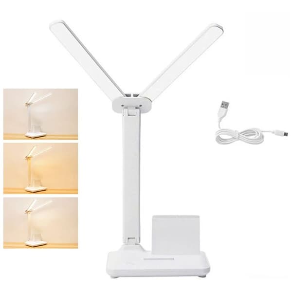 Dual LED Skrivebordslampe med USB-oplader, dæmpbar og farvekontrol, skrivebordslampe til kontorbelysning, læsning og studier