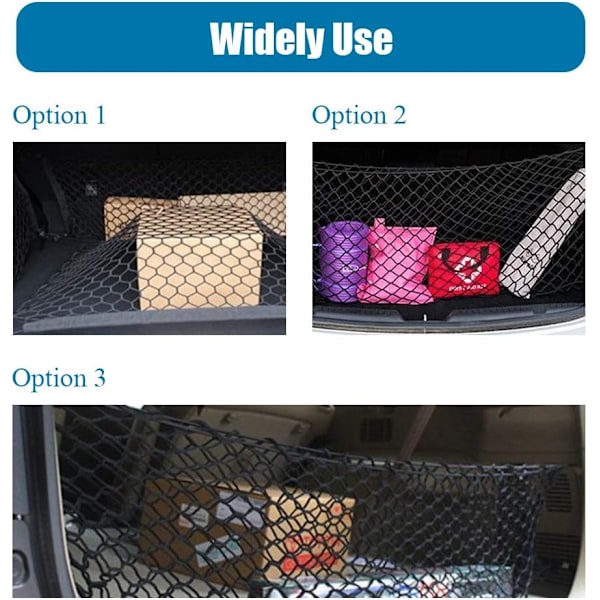 Nylon Oppbevaringsnett 90 x 40cm Elastisk Bagasjenett Bakre Bagasjerom Organizer Beskyttende Nett for Bil Varebil Lastebil SUV med 4 Kroker V7075