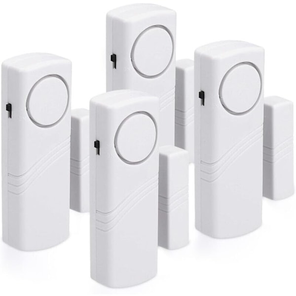 Dør- og vinduesalarm - Pakke med 4 trådløse indbrudsalarm - Hjemmesikkerhed mod indbrud - Magnetisk betjening - 100 dB
