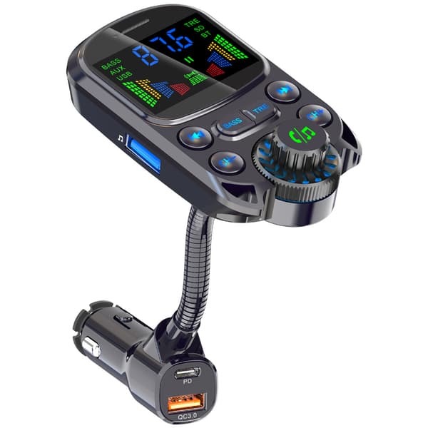 Bluetooth FM-sender, Bluetooth-bilsenderadapter QC3.0 PD30W Billader Handsfree Bilsett Radiosender med stor skjermvisning