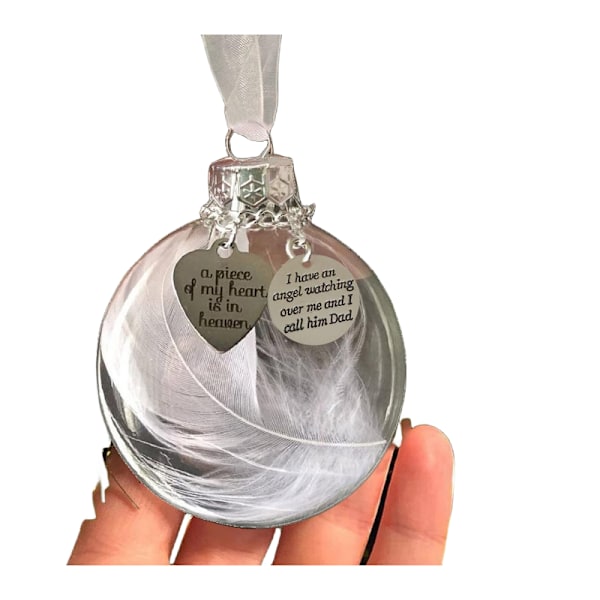 Klar julemindeornament fjerbold, juletræ minde hængende vedhæng mindegaver til tab af far 2,4'' hukommelse far sympati