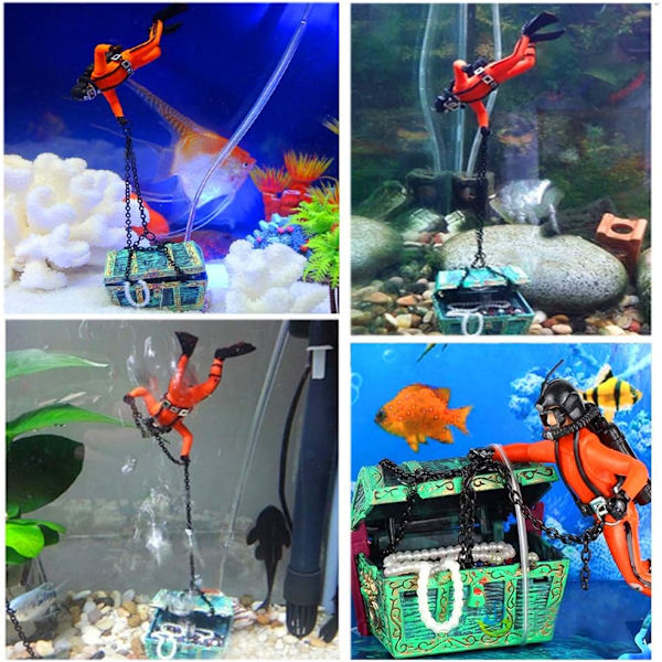 Skattejæger Dykker Action Akvarium Dekoration Landskab Resin Mini Undervands Ornament til Fisketank Orange
