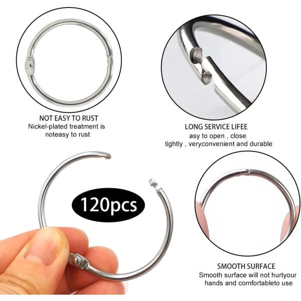 120 stk. bogringe, ringbinderringe, løse bladringe til notesbog, scrapbooking, bogbinder, DIY-nøgleringe (20 mm-120 stk.)