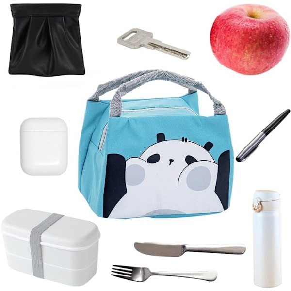 Eristetty lounaslaukku, lasten lounasrasia, pieni eristetty lounaslaukku lapsille, monikäyttöinen lounaslaukku (Blue Panda)
