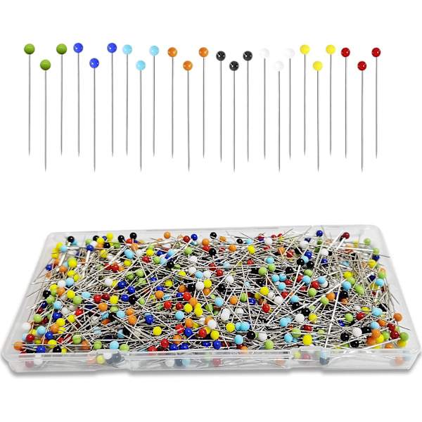 Sytråder, 1000 stykker (fargerike) 38mm rette sytråder med farget glasshode for stoff, smykker, håndverk og syprosjekter