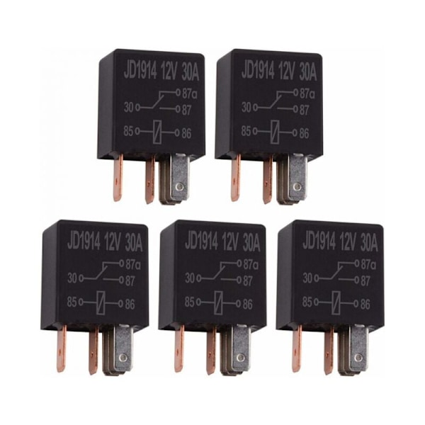 Relä med 5 stift 12V 30A, SPDT mångsidigt relä, robust standard 5-stifts standard 12VDC, 5-rums bilrelä