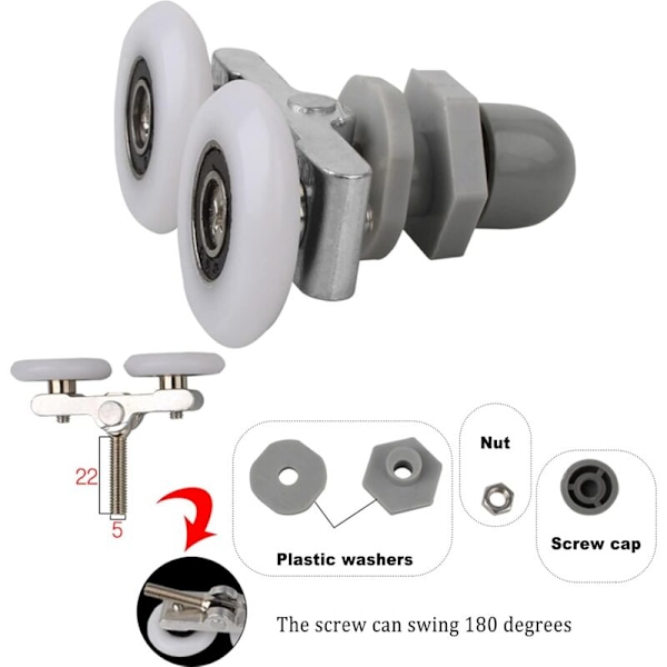 Doble hjul for dusjdørhjul for dusjdør Skyveruller baderom dusjdør reservedel dusjrulle, reservedeler til baderom 19mm 4 stk