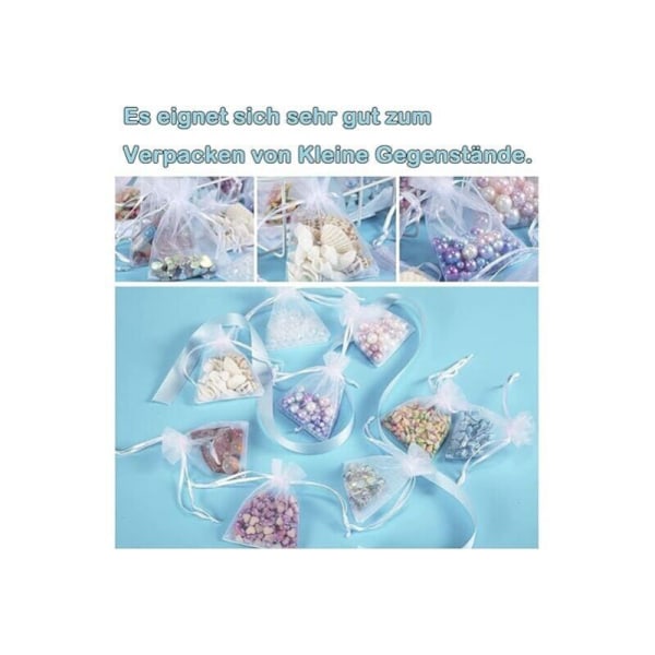 Sæt med 100 poser i hvid organza, 7 x 9 cm, organza gavepose, smykkepose, bryllupsposer, lavendelposer, bryllupsgave