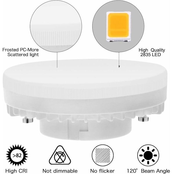 LED pære GX53 7 W 3000 K, Varm Hvid, GX53 Belysning Ikke-variabel, uden flimmer, erstatter Halogen pære 50 W GX5.3 eller CFL 9 W pære, 560 lumen