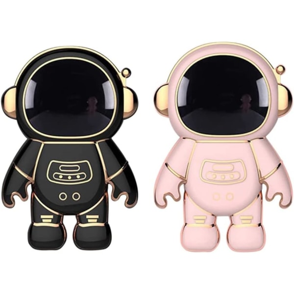 Söt dold astronaut telefonhållare (svart och rosa), hopfällbart stativ för surfplatta och telefon, kreativ justerbar retro surfplatta telefon greppring hållare ABS