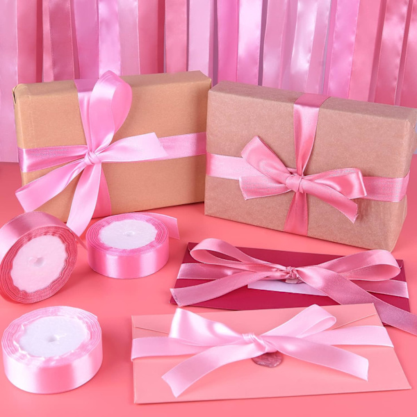 3 stk. Pink Ribbon Bryllupskjole Buket DIY Håndværk 1 Tommer Ensfarvet Bånd Stof Bånd Gaveindpakning Jule Sløjfe Hårbolle Bånd Dekoration