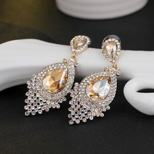 Champagne, Dameøreringer Anheng Sparkle of Water Drop Crystal Rhinestone Smykker Bryllupsgave