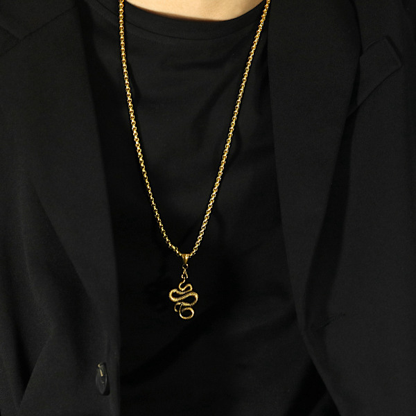 Street hip-hop trendy herre titanium stål python vedhæng halskæde guld