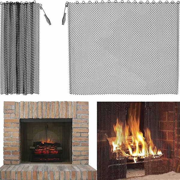 Eldskydd, Nätgardin för Öppen Spis, Gnistskydd, Enkel Panel, Svart, Klar, Två, (2418in/6145.7cm)