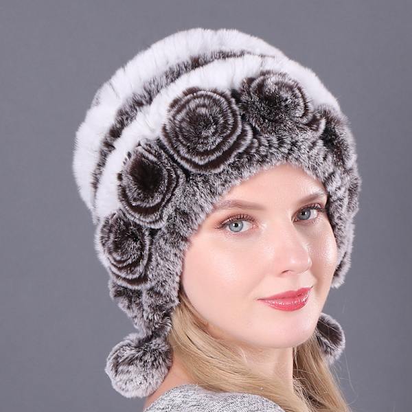 Kvinde Faux Fur Huer, Vinter Faux Fur Huer, Varme Huer med Blomsterstriber, Bløde og Fluffy Huer One Size