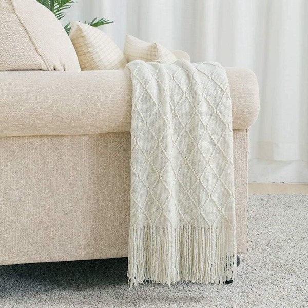 Solid myk teksturert sofatrekk, strikket dekorativt pledd, beige 127x172cm