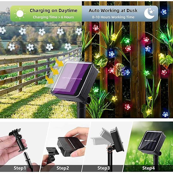 Solcellslingor Körsbärsblomma Fe 50LED 8 Lägen Vattentät Utomhus Trädgård Jul Uteplats Inomhus Dekor Flerfärgad