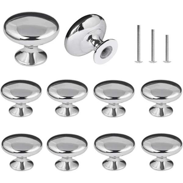 10x kromade byråhandtag dörrknopp rund svamp möbel för kök, skåp, garderob, låda, sovrum, badrumsmöbler (dia.30mm/silver)