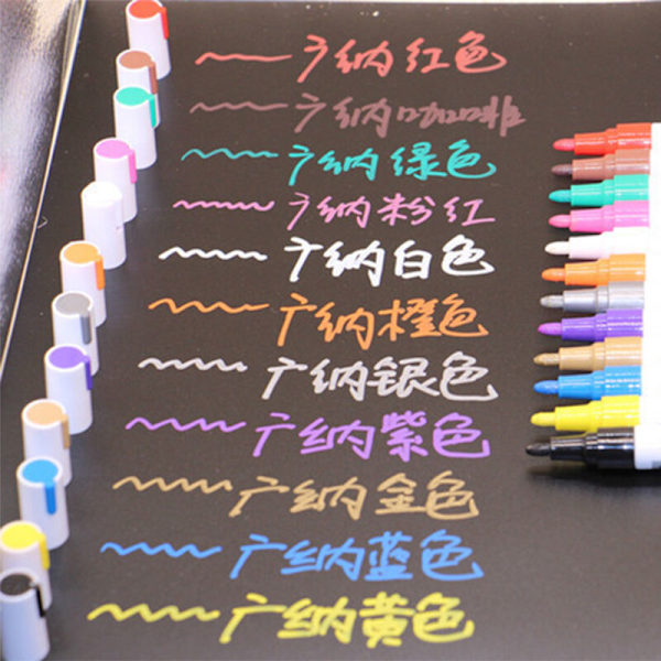 Bärbar färgglad penna bil däck gummi däck metall färg permanent färgmarkörer oljig graffiti stripe reparationspenna (silver)