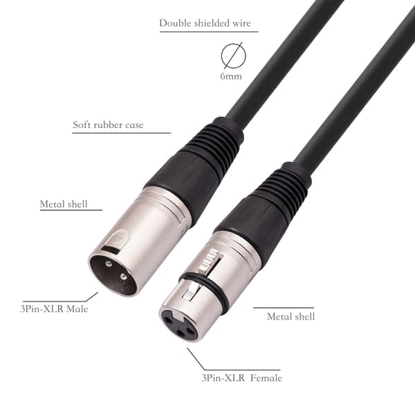 XLR-mikrofonkabel til højttalere eller PA-systemer, PVC-kappe, sort (3 meter)