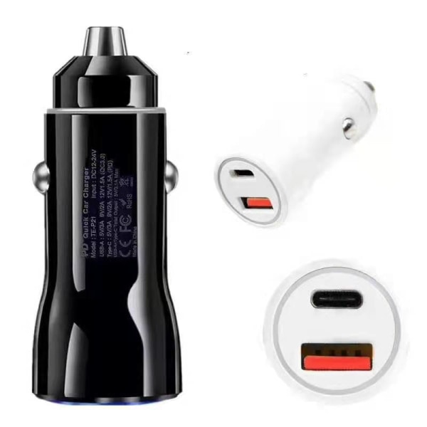 Vit Power Charger Dual Port Snabbladdning Billaddare