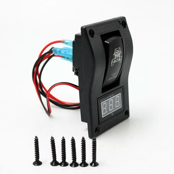1-Bit ON-OFF-ON Kontaktpanel Båd Vippekontakt Yacht Batterikontakt + Digital Display Voltmeter