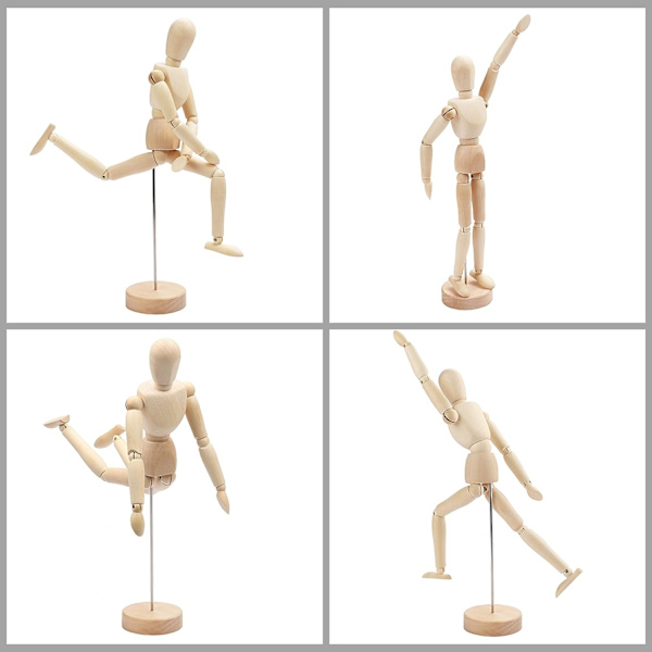 20 cm trämannekäng med stativ - Träleddocka - Flexibel ledad träman - Unisex ledad mannekäng för teckning och målning