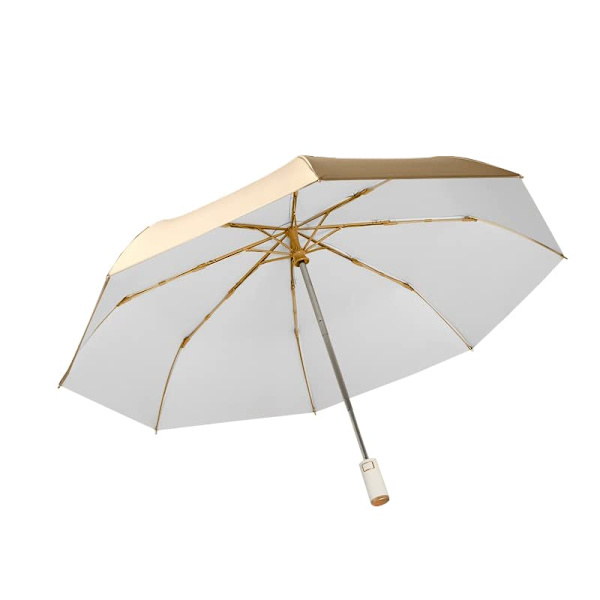 Kompakti taittuva matkavarjo, ergonominen kahva, automaattinen avaus, auringonvalonkestävä, 8-puolainen, miehille ja naisille, UPF 50 UV-suoja, valkoinen