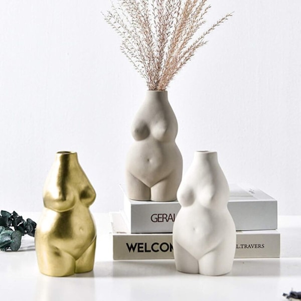 Kvinnekropp vase Kunstdesign Keramisk Blomsterpotte Statue av Kvinnetorso Liten Vase Carens for dekorasjon av kontor hjemme Bohemsk dekor