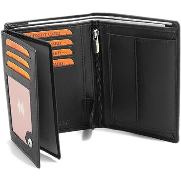 Äkta läder plånbok för män 12,5 x 9,5 x 2 cm RFID-blockering Svart
