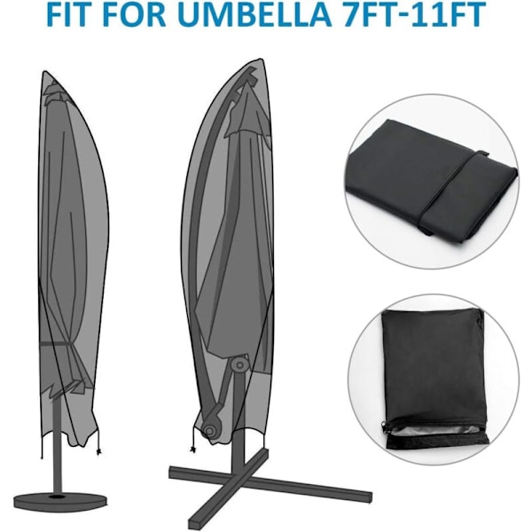 Parasolltrekk, vanntett, vindjakke, robust, Ripstop 210D Oxford, overdimensjonert over-til-en-trekk med glidelås (205 x 25/48/57 cm)-Svart