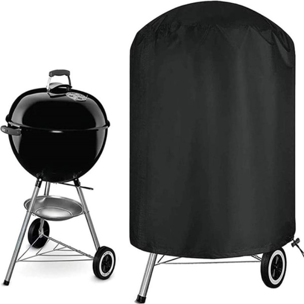 Kjelgrilltrekk (Φ61*72cm, svart) Vanntett rund grilltrekk Ripstop 420D Oxford-stoff Anti-UV grilltrekk med vindtette sidestropper