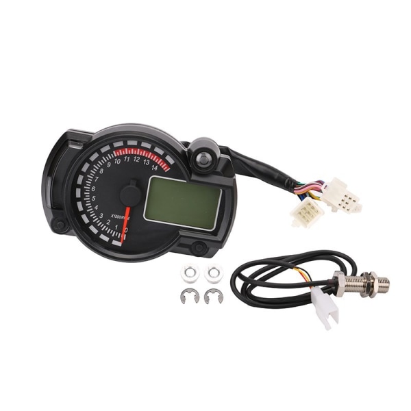 Universal Motorcycle Speedometer 7 Colors, 15000RPM Digital LCD Display RX2N Odometer Speedometer Adjustable Instrument Odometer Tachometer with Spe