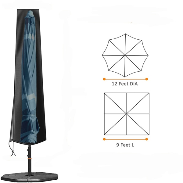 Parasolskydd, robust 210D Oxford-tyg, vattentätt, anti-UV-skyddande överdrag för cantilever-parasol med luftventiler (190x30x50cm) - Svart