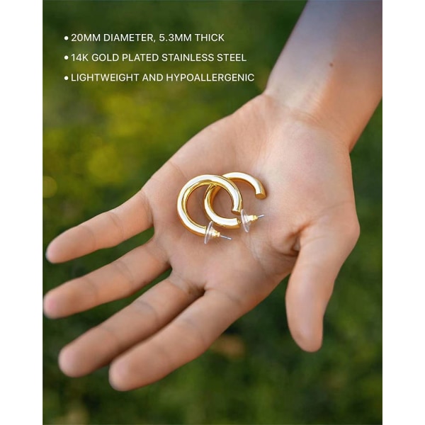 14K guldpläterad lätt Chunky öppen båge | Gold Hoop Örhängen för kvinnor - Örhängen i titanstål