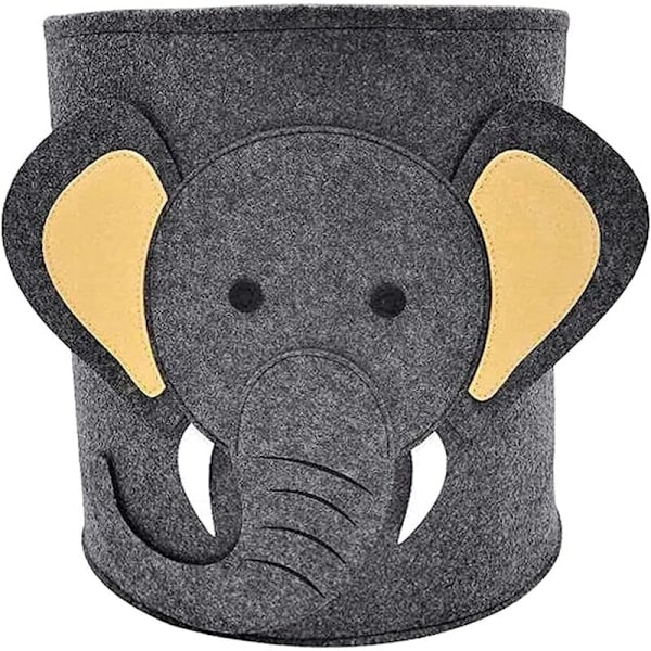 Linnekorg i filt - Elefant, babykorg, rund förvaringskorg, hopfällbar, för kontoret, sovrummet, kläderna, böckerna