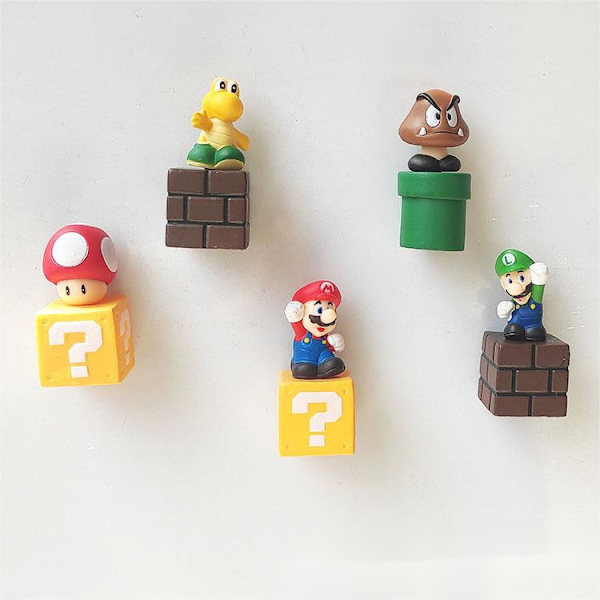 5 st söta Super Mario 3D kylskåpsmagneter