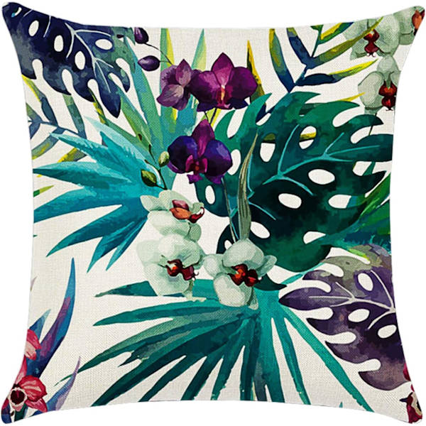 Deksel 45 x 45 cm, sett med 4 putetrekk Bomull og lin putetrekk Pynteputer til sofa hage seng sofa puter (Blomst-7)