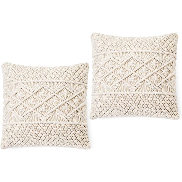 2 stk Makrame Putesett Dekorative Putetrekk Putetrekk for Seng Sofa Benk Bil Boho Hjemmedekor (Puteinnsatser Ikke Inkludert)