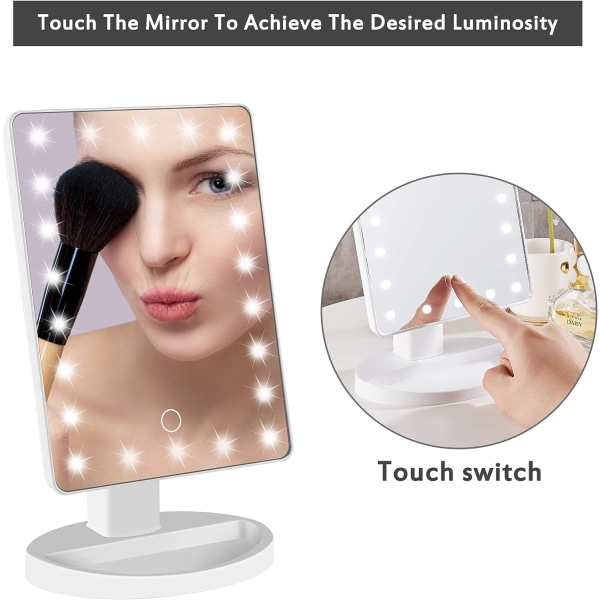 Lighted Mirror, 10X Magnifying LED Makeup Mirror, LED Mirror, USB og Batteri Opladning, 180° Makeup Mirror, Lighted Magnifying Mirror for Makeup, Sh